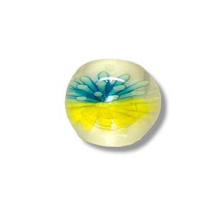 Clear Resin Dome Blue and Yellow Free Form Art inside Ring Size 6.5